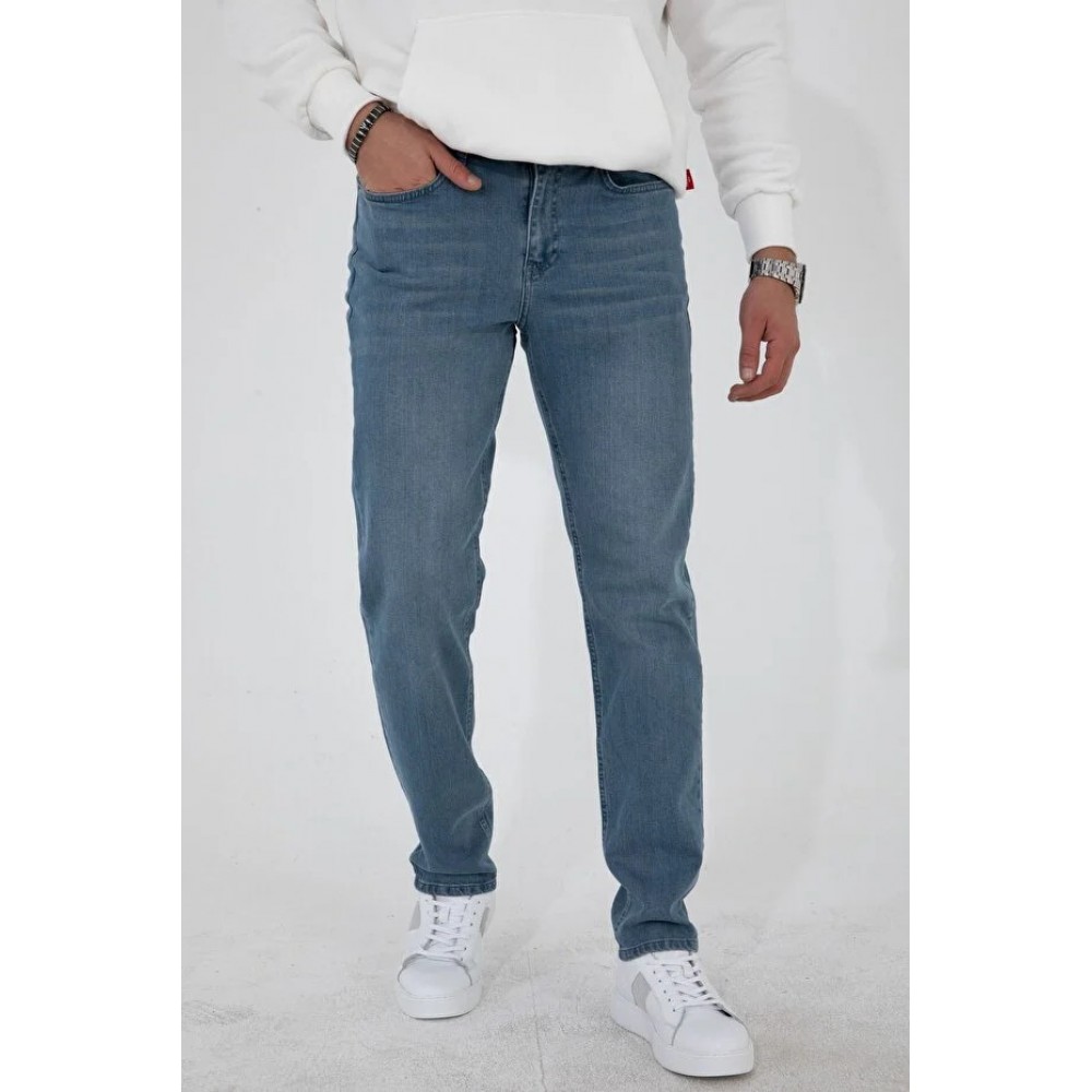 Taşlamalı Mavi Regular Fit Rahat Kesim Esnek Likralı Denim Jeans Kot Pantolon Taşlamalı Mavi Regular Fit Rahat Kesim Esnek Likralı Denim Jeans Kot Pantolon
