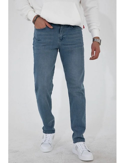 Taşlamalı Mavi Regular Fit Rahat Kesim Esnek Likralı Denim Jeans Kot Pantolon
