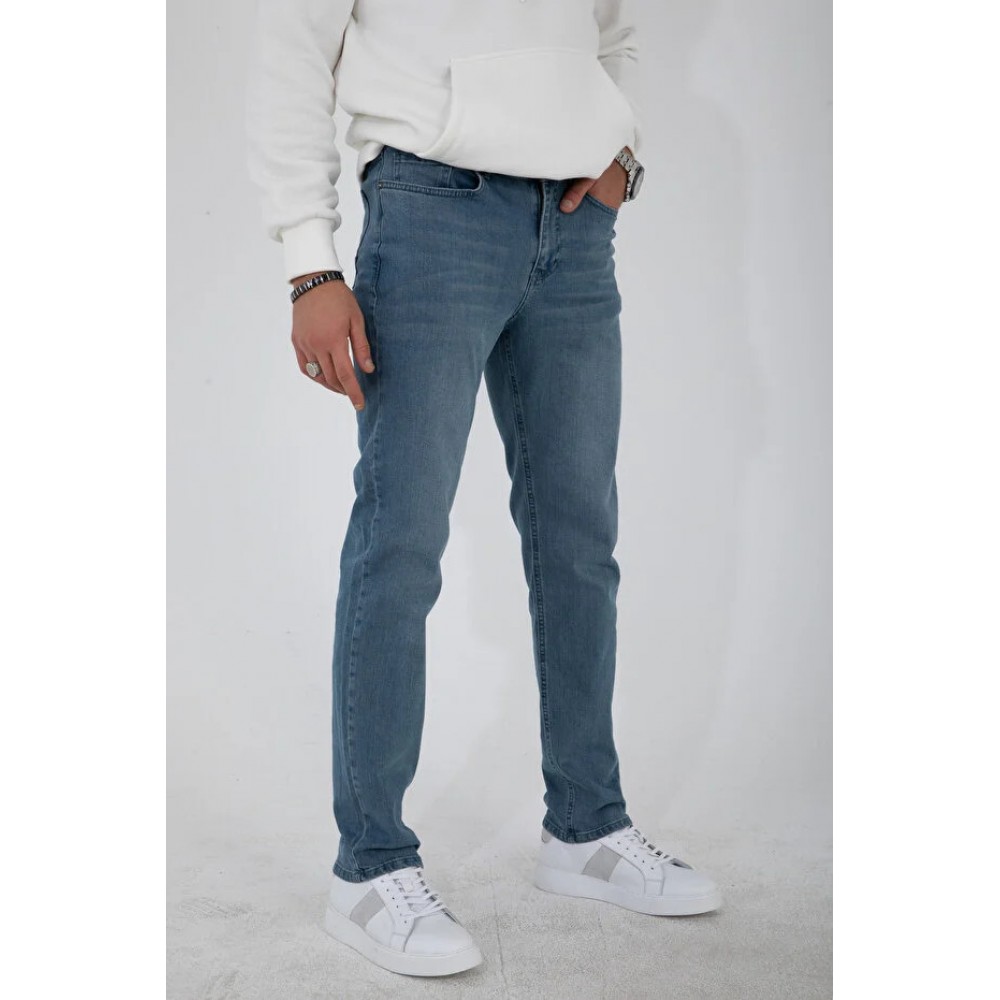 Taşlamalı Mavi Regular Fit Rahat Kesim Esnek Likralı Denim Jeans Kot Pantolon Taşlamalı Mavi Regular Fit Rahat Kesim Esnek Likralı Denim Jeans Kot Pantolon