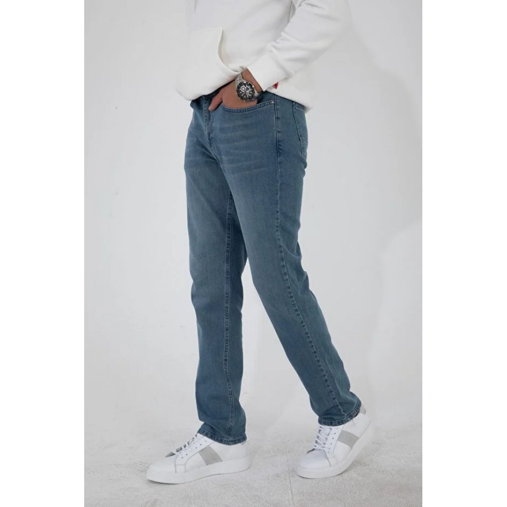 Taşlamalı Mavi Regular Fit Rahat Kesim Esnek Likralı Denim Jeans Kot Pantolon Taşlamalı Mavi Regular Fit Rahat Kesim Esnek Likralı Denim Jeans Kot Pantolon